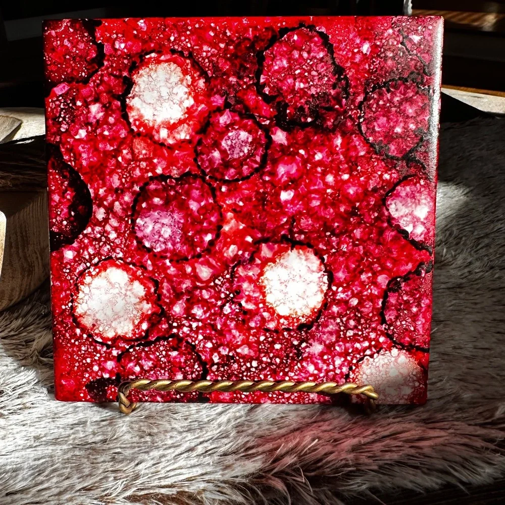 Hand Crafted shades of Red abstract original Decorative Tile